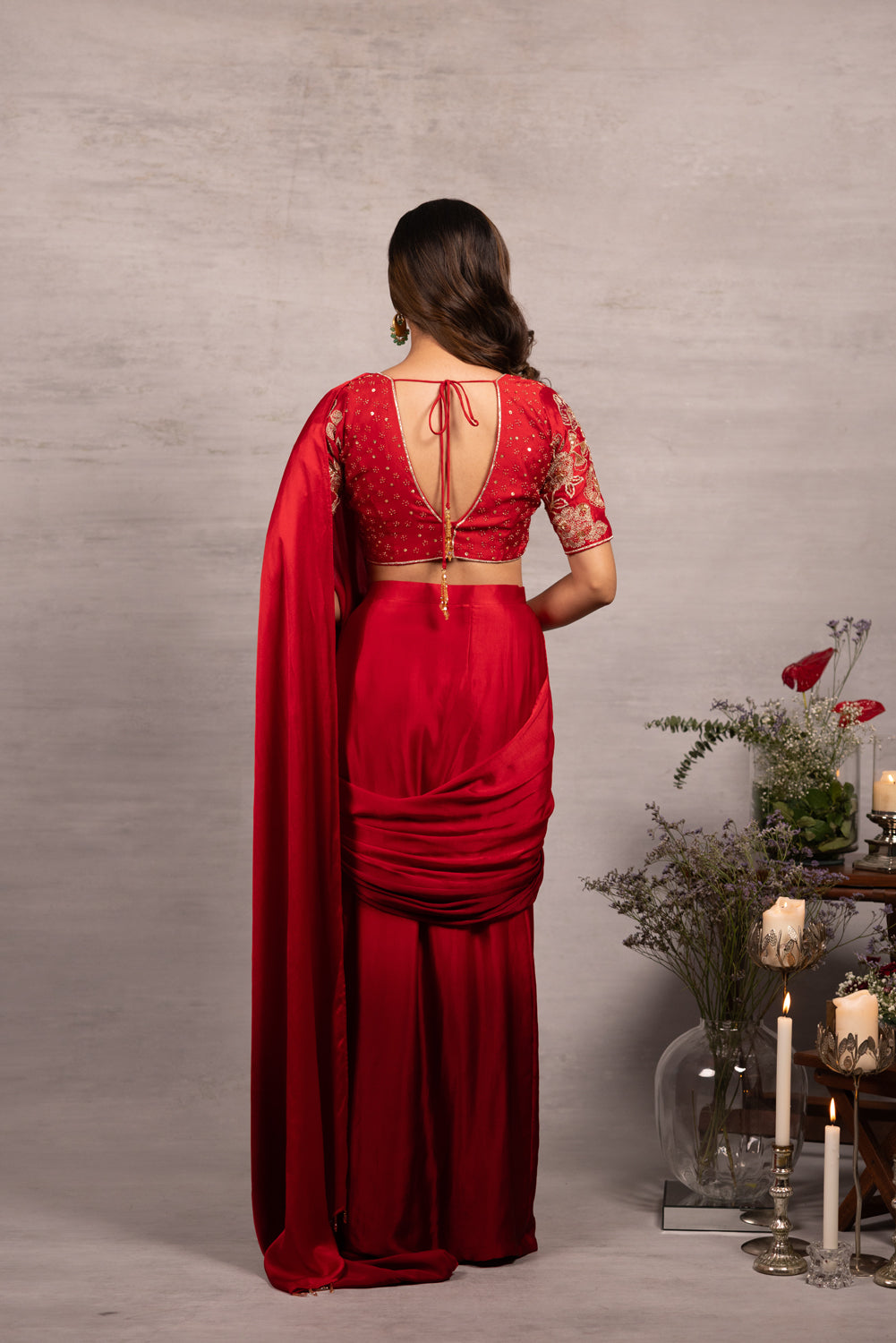 Red Rush Drape Saree Set