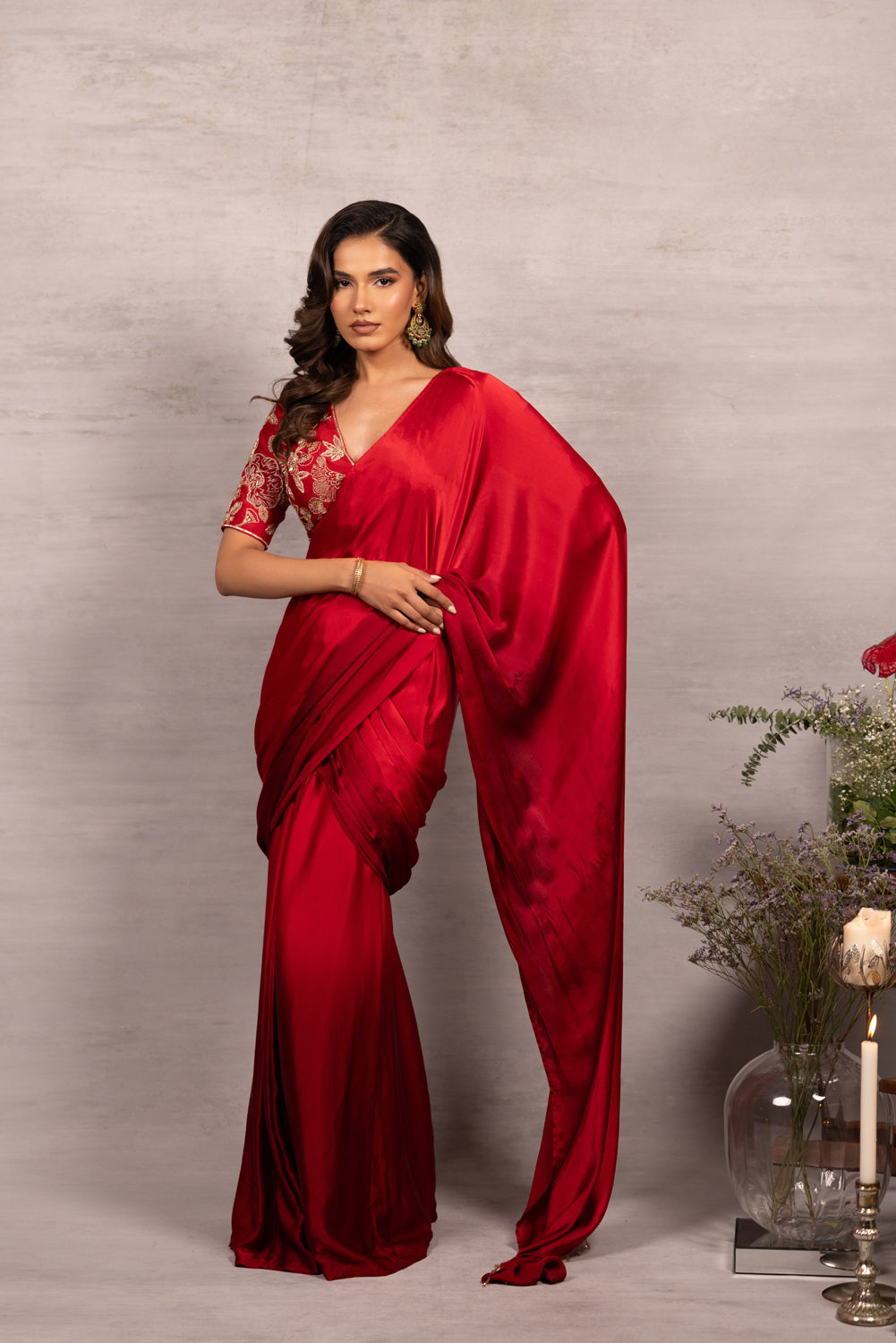 Red Rush Drape Saree Set