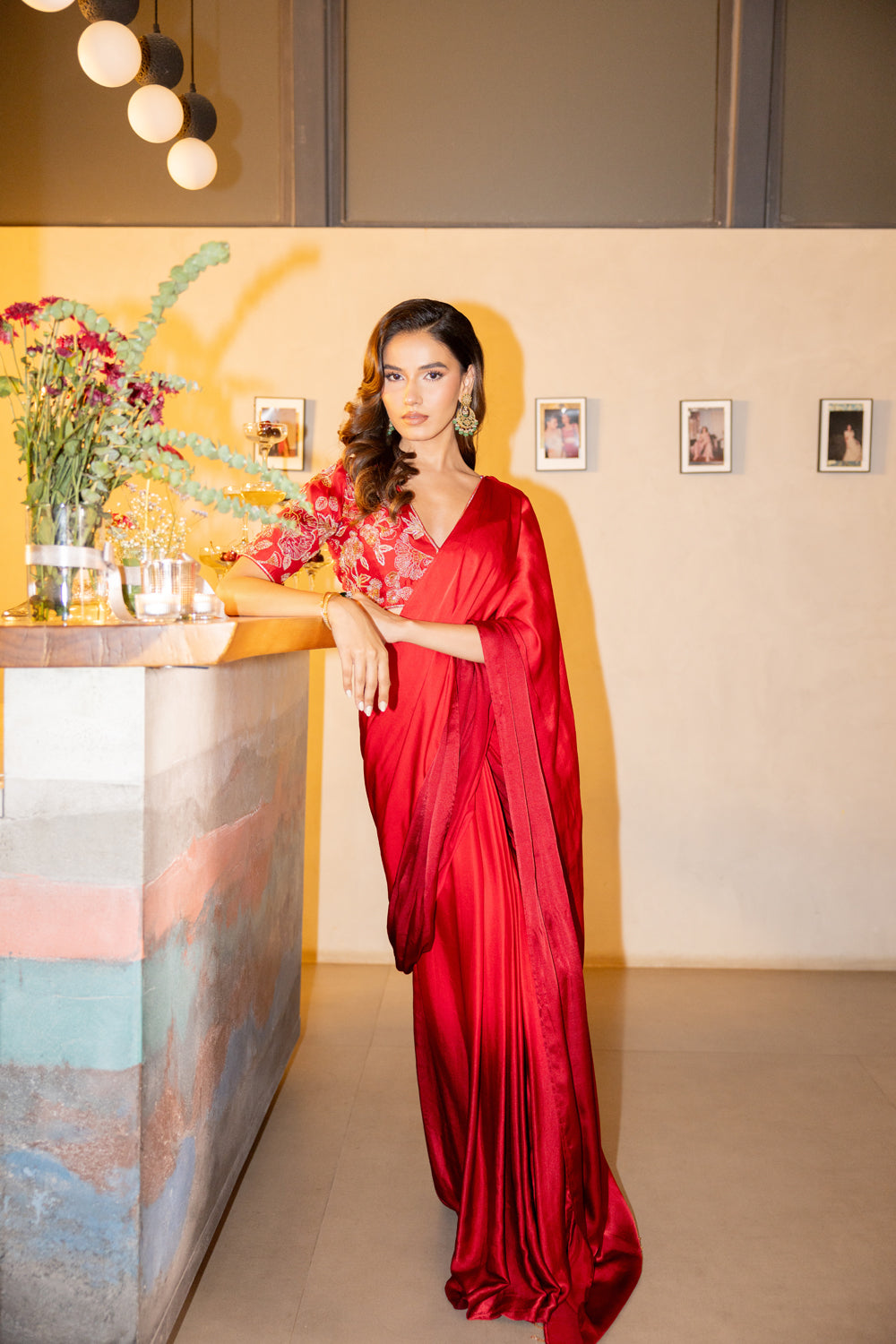 Red Rush Drape Saree Set