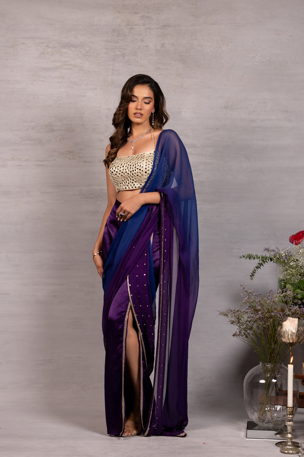 Ombré Problem Drape Saree Set