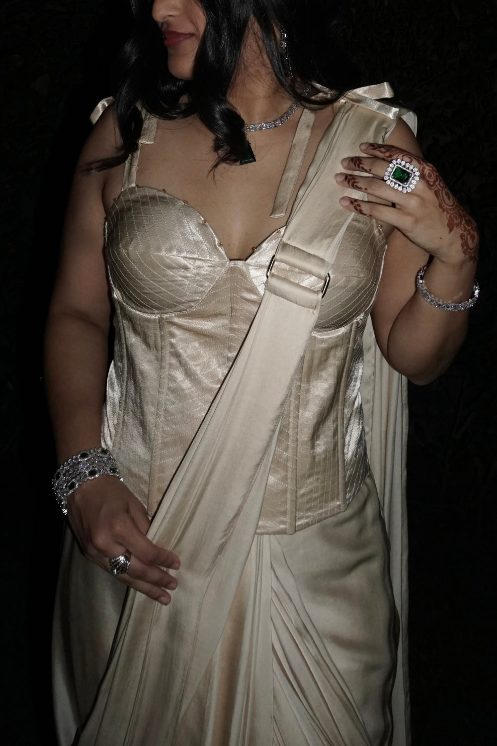 Champagne Rush Corset Saree