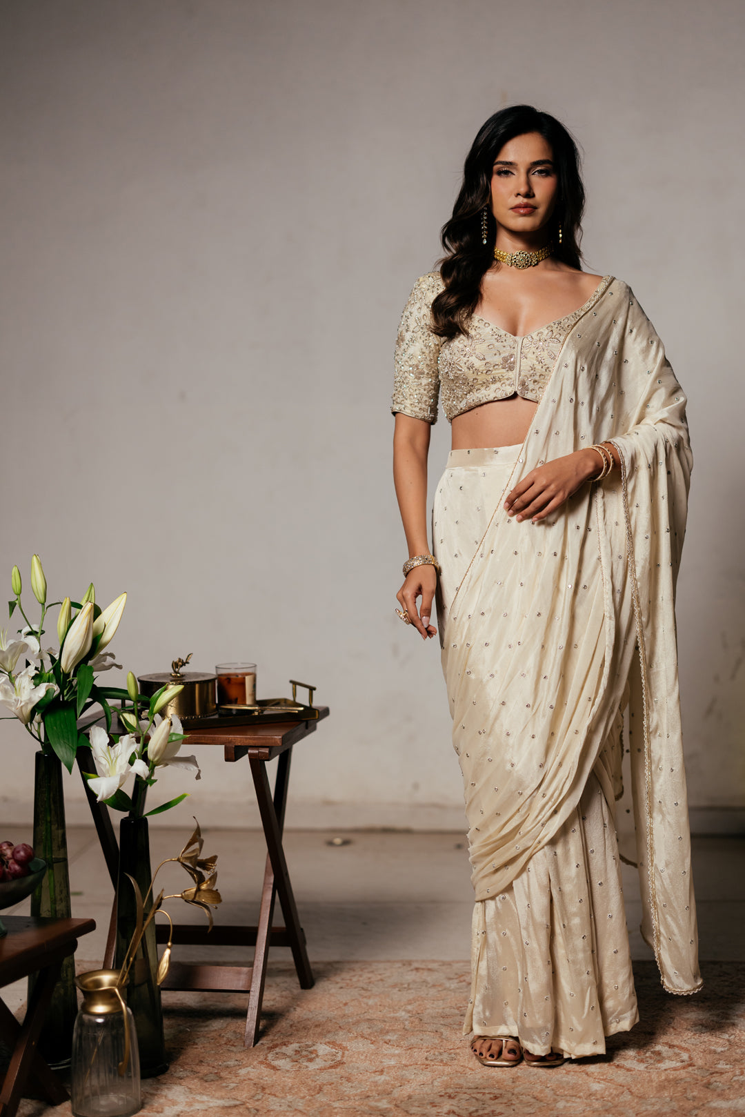 Sheesh & Gold Drape Saree Set