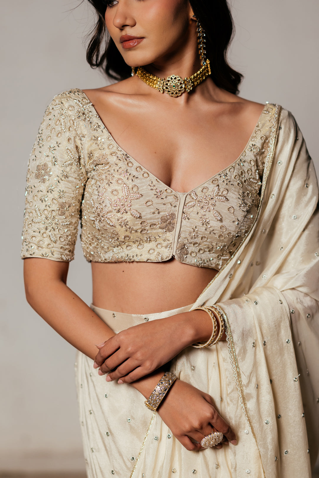 Sheesh & Gold Drape Saree Set