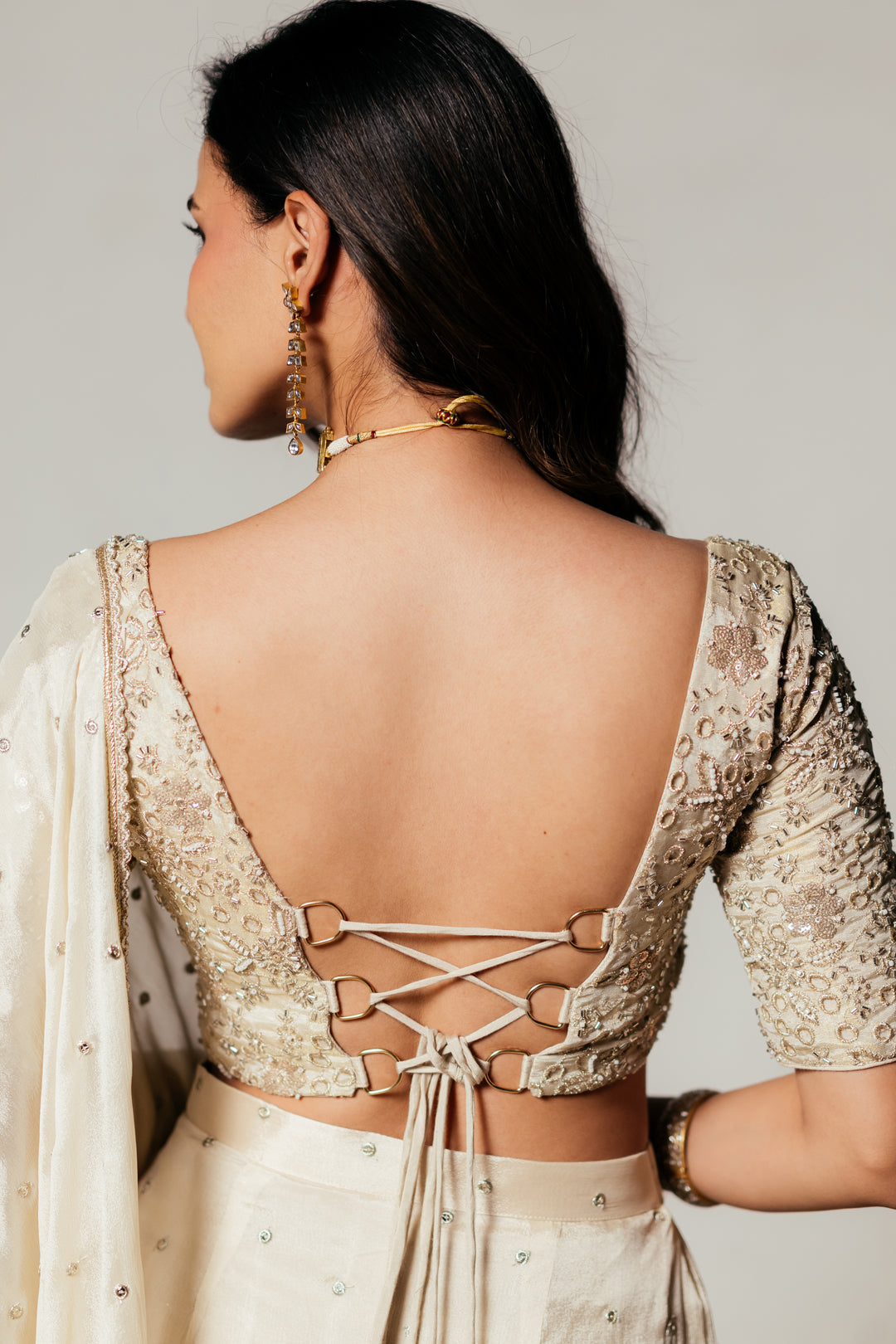 Sheesh & Gold Drape Saree Set