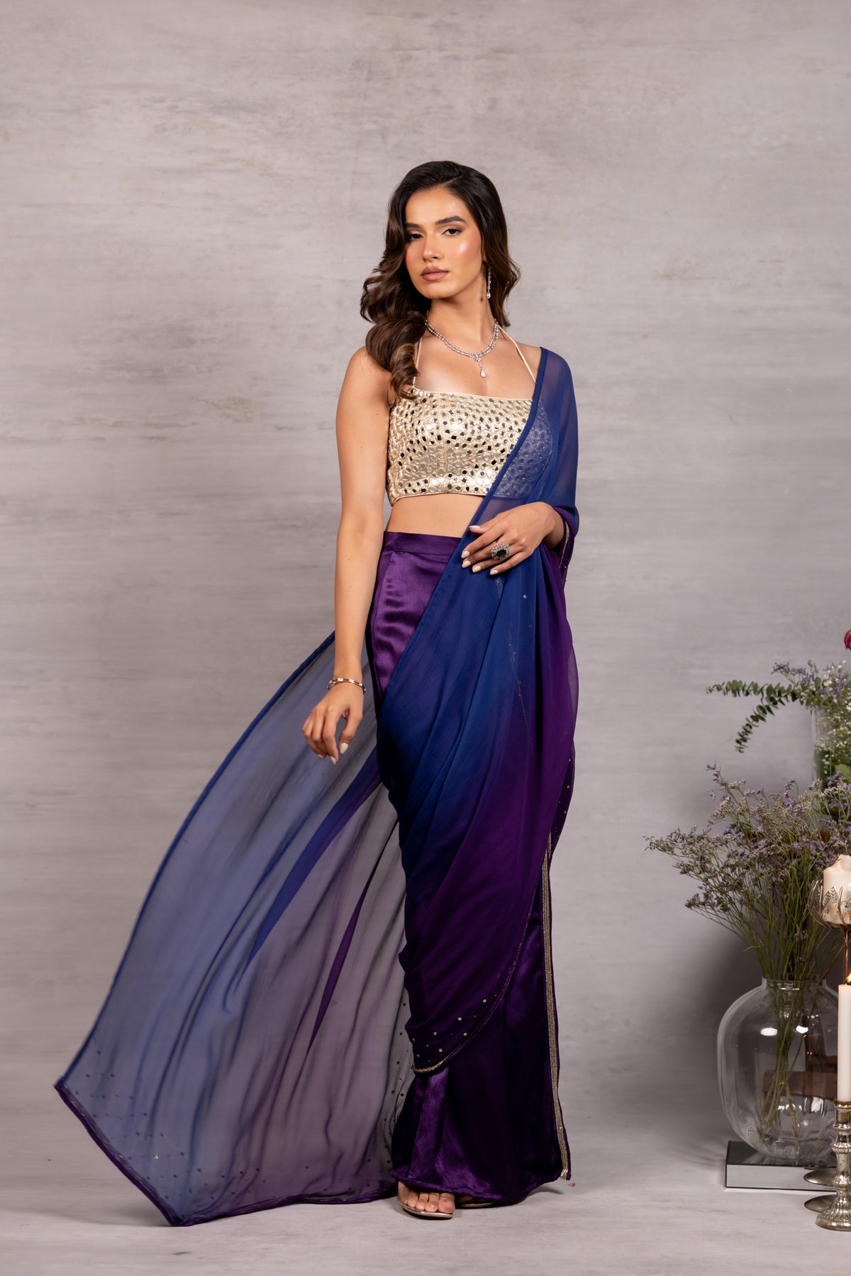 Ombré Problem Drape Saree Set